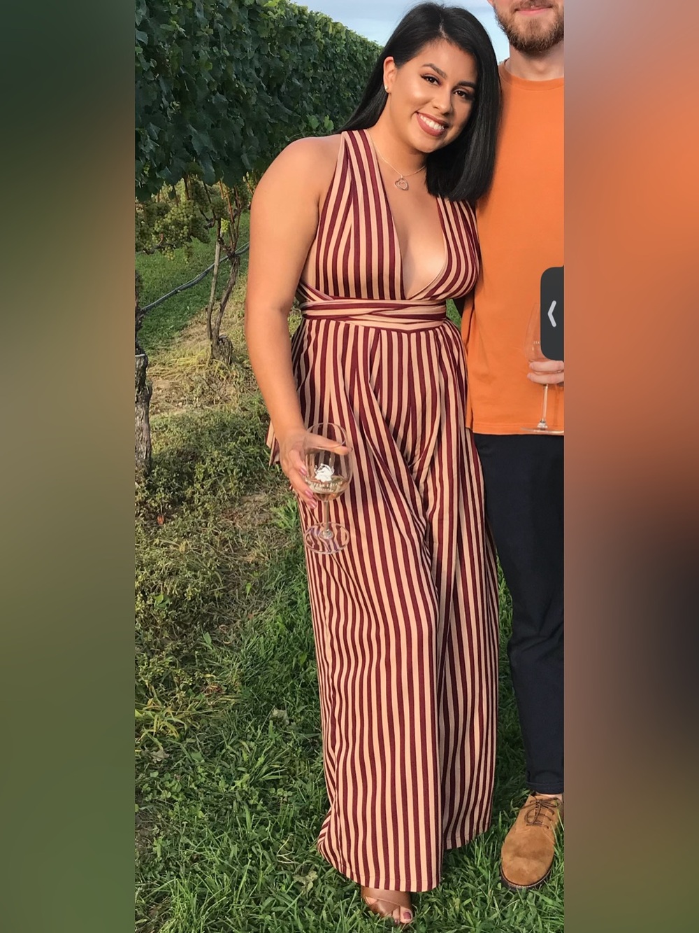 PrettyLittleThing Stripe Burgundy Jumpsuit